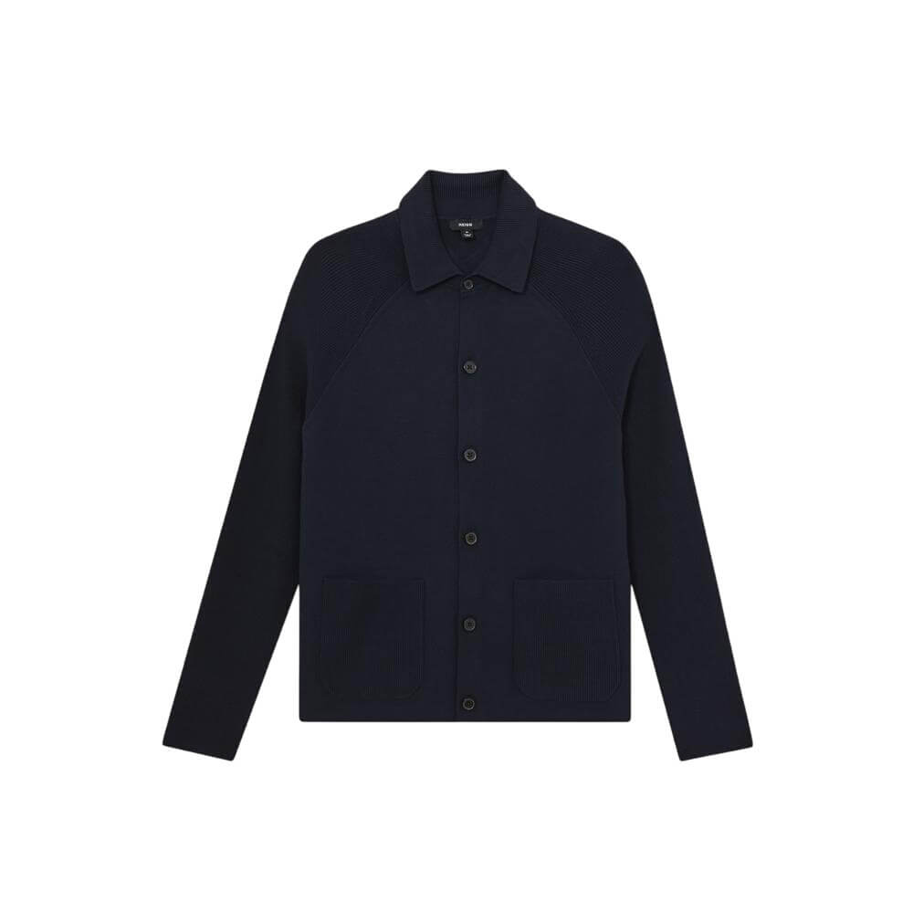 REISS Fitzgerald Button-Through Ribbed-Sleeve Shirt